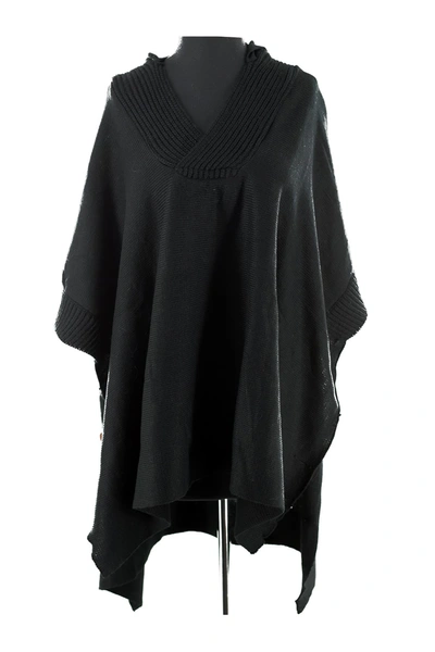 La Fiorentina Button Detail Hooded Poncho In Black