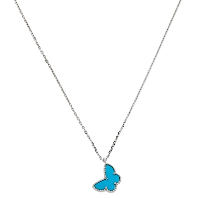 Pre-owned Van Cleef & Arpels Sweet Alhambra Butterfly Turquoise 18k White Gold Pendant Necklace