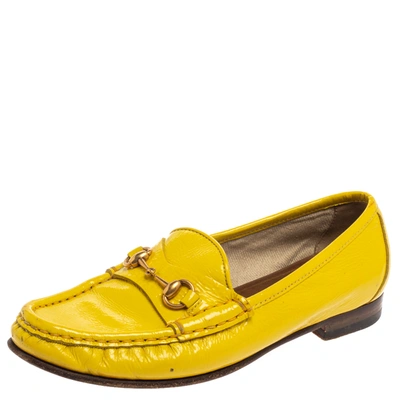 Pre-owned Gucci Yellow Patent Leather 1953 Horsebit Loafers Size 35.5