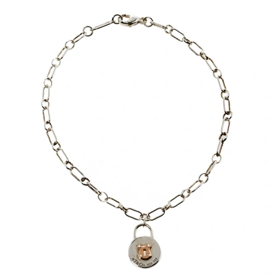Pre-owned Tiffany & Co Silver 18k Rose Gold Round Lock Charm Bracelet