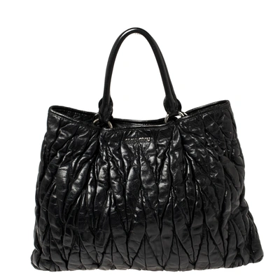 Pre-owned Miu Miu Black Glazed Matelass&eacute; Leather Tote