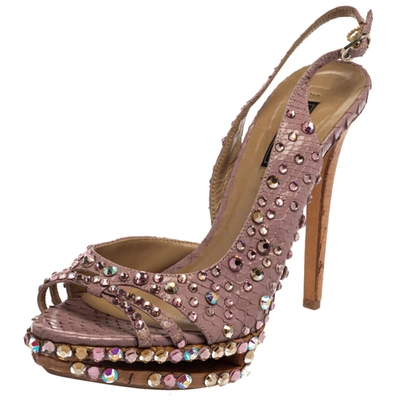 Pre-owned Le Silla Purple Crystal Embellished Leather Peep Toe Platform Sandals Size 38