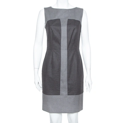 Pre-owned Saint Laurent Grey Wool Paneled Sleeveless Sheath Dress M