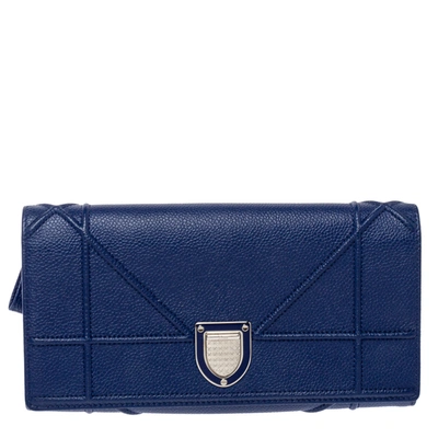 Pre-owned Dior Ama Wallet On Chain In Blue