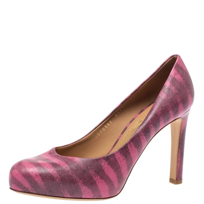 Pre-owned Ferragamo Pink Animal Print Leather Pumps Size 37