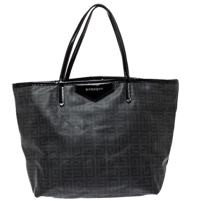 Pre-owned Givenchy Dark Grey/black Coated Canvas Logo Print Antigona Shopper Tote