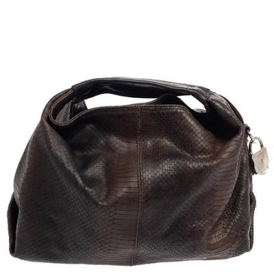 Pre-owned Furla Dark Brown Python Embossed Leather Elisabeth Hobo