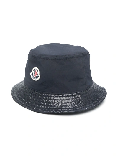 Moncler Babies' Logo Patch Bucket Hat In Blue