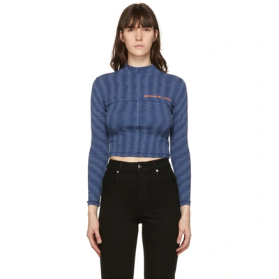 Eckhaus Latta Abstract-pattern Cropped T-shirt In Blue