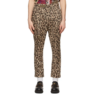 Sacai Beige Leopard Archive Print Mix Trousers In Neutrals