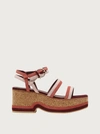 Ferragamo Mysen Bicolor Wedge Sandals In Red