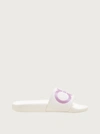 Ferragamo Groove Gancini Pool Slide Sandals In Weiss