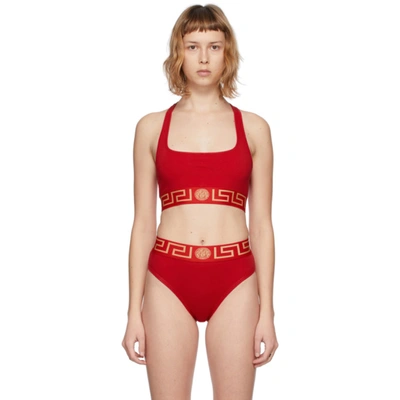 Versace Greca-border Stretch-cotton Jersey Bra In A1203 Red