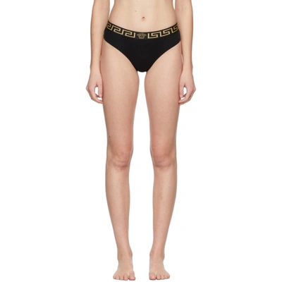 Versace Stretch Cotton Briefs With Logoed Elastic Band In Black