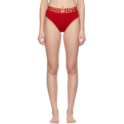 Versace Greca Border 高衩三角泳裤 In Red