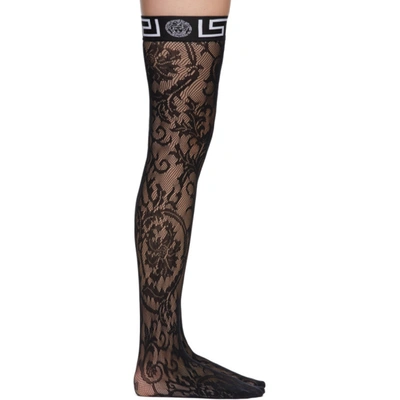 Versace Black Lace Greca Border Stockings