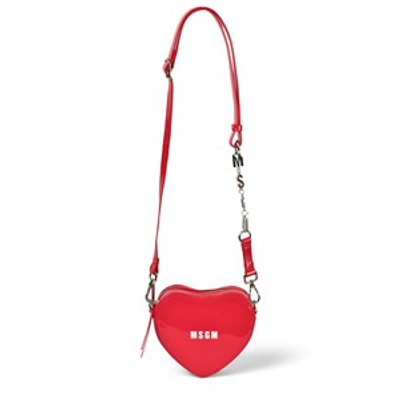 Msgm Kids' Faux Leather Heart Shoulder Bag In Red