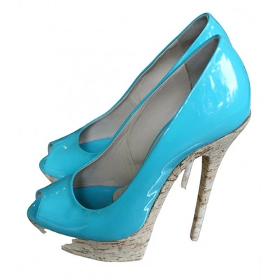 Pre-owned Gianmarco Lorenzi Patent Leather Heels In Turquoise