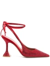 Amina Muaddi Crystal Lace-up Sling-back Pump Red Siam In Red