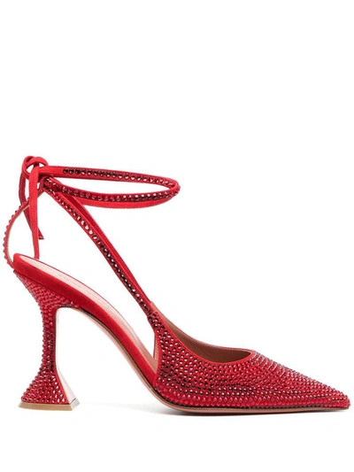 Amina Muaddi Crystal Lace-up Sling-back Pump Red Siam