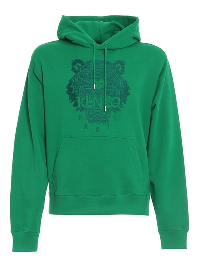 Kenzo Tiger Embroidery Hoodie In Green