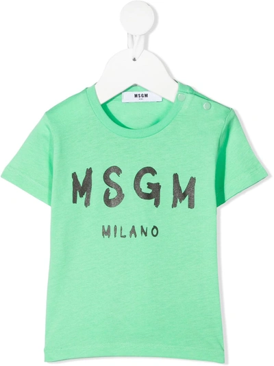 Msgm Babies' Logo-print Cotton T-shirt In Green