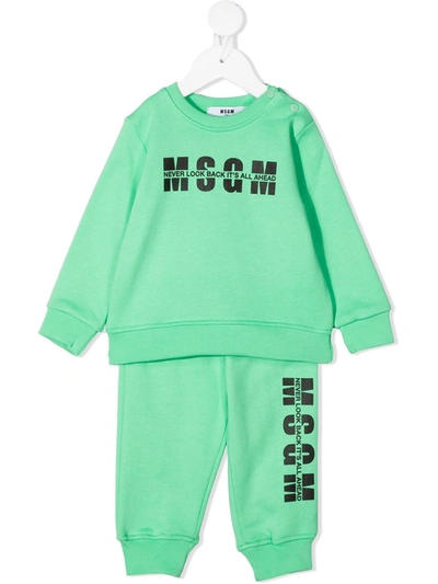 Msgm Babies' Logo-print Two-piece Tracksuit In Green
