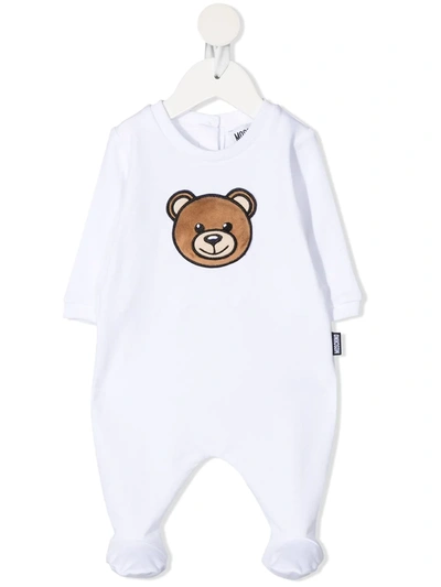 Moschino Babies' Teddy Bear-embroidered Long-sleeved Pajama In White
