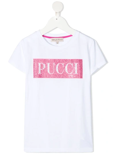 Emilio Pucci White Teen T-shirt With Pink Frontal Logo
