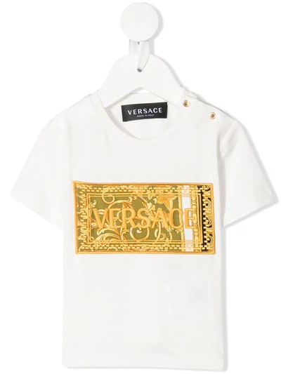 Young Versace Babies' Logo-embroidered T-shirt In White