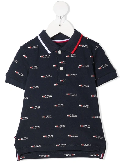 Tommy Hilfiger Junior Babies' Monogram-pattern Polo Shirt In Blue