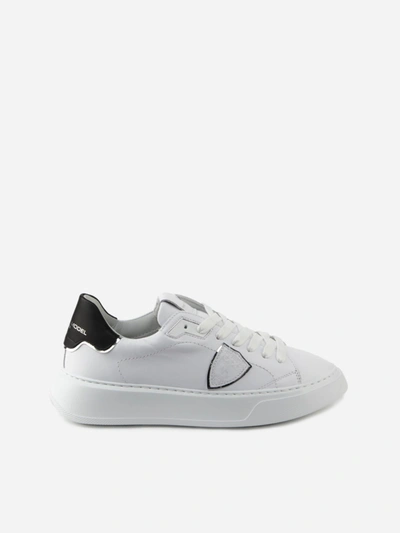 Philippe Model Temple Sneakers In Leather With Contrasting Velvet Heel Tab In White