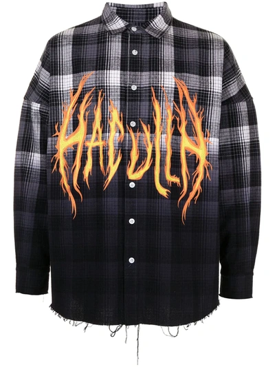 Haculla On Fire Oversized Checked Cotton Shirt In Black
