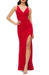 DRESS THE POPULATION JORDAN RUCHED SIDE SLIT GOWN,194259267748