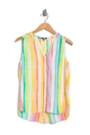 Nydj Pleat Back Sleeveless Split Neck Blouse In Cabanastri