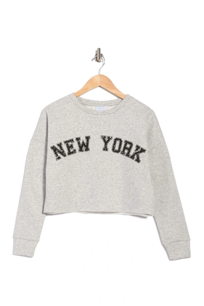 Abound Cropped Graphic Pullover Sweatshirt In Grey Heather New York