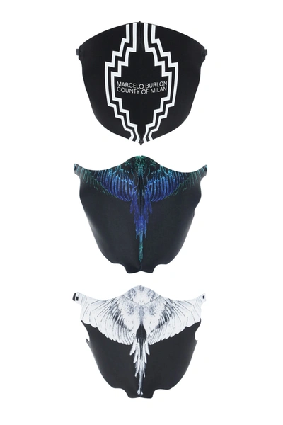 Marcelo Burlon County Of Milan Set Of 3 Printed Masks In Black