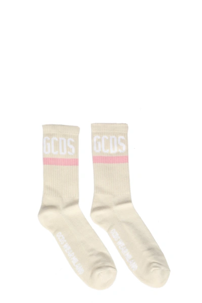 Gcds Logo Socks In Beige/rosa
