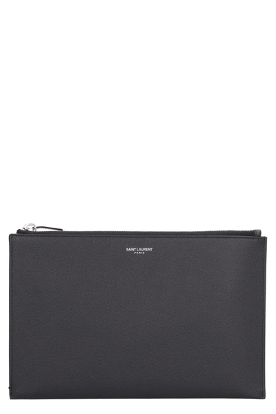 Saint Laurent Logo Detail Flat Leather Pouch