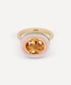 ALICE CICOLINI GOLD SILVER TILE IMPERIAL OVAL HESSONITE GARNET AND SAPPHIRE PAVE RING,000720880
