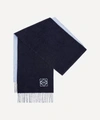 Loewe Fringed Embroidered Two-tone Wool And Cashmere-blend Scarf In Navy