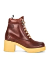 Miu Miu Platform Lace Up Ankle Boots In Cognac