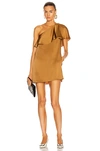 Saint Laurent One Shoulder Dress With Satin Crepe Frill In Ocre