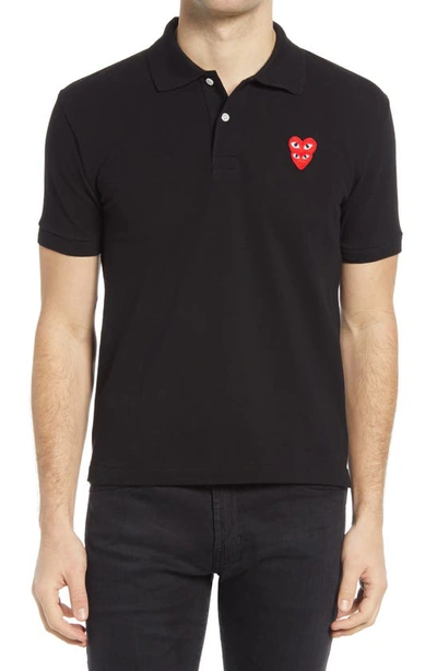 COMME DES GARÇONS COMME DES GARÇONS PLAY LAYERED HEARTS SHORT SLEEVE APPLIQUÉ POLO,AZ-T290-051