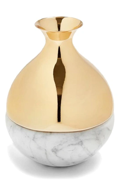 Anna New York Dual Bud Vase In White Marble Gold