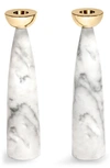 Anna New York Coluna Set Of 2 Marble Candleholders In Gold