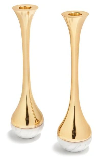 Anna New York Dual Set Of 2 Candlesticks In Carrara Gold