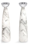 Anna New York Coluna 2-piece Carrara Marble & Steel Candlestick Set In Carrara Silver