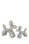 Willow Row Silver Glossy Finish On Ceramic Balloon Dog Sculptures In Silver