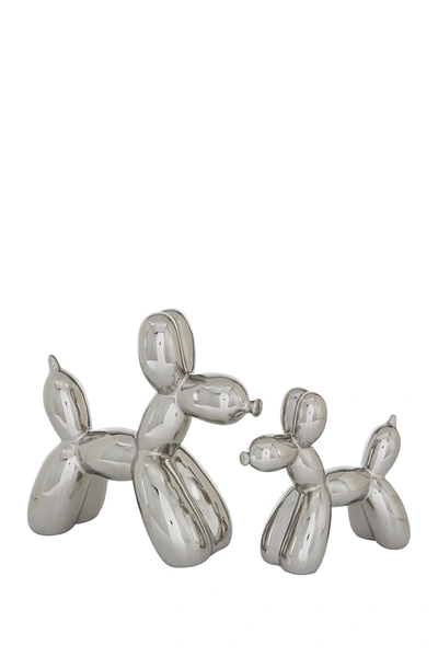 Willow Row Silver Glossy Finish On Ceramic Balloon Dog Sculptures